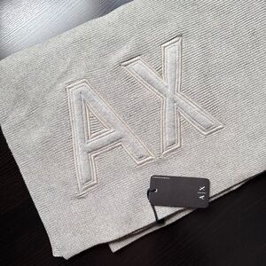 Armani Exchange A|X Logo Scarf Gray Ribbed Knit Cotton Unisex NWT Minimal
